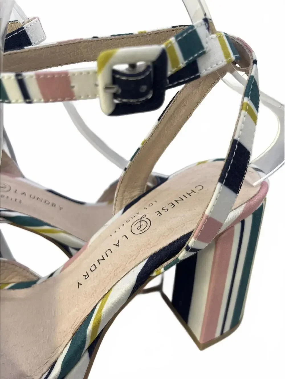 Chinese Laundry Platform Block Heel Sandals Size 7.5 Ankle Strap Multi-Stripe